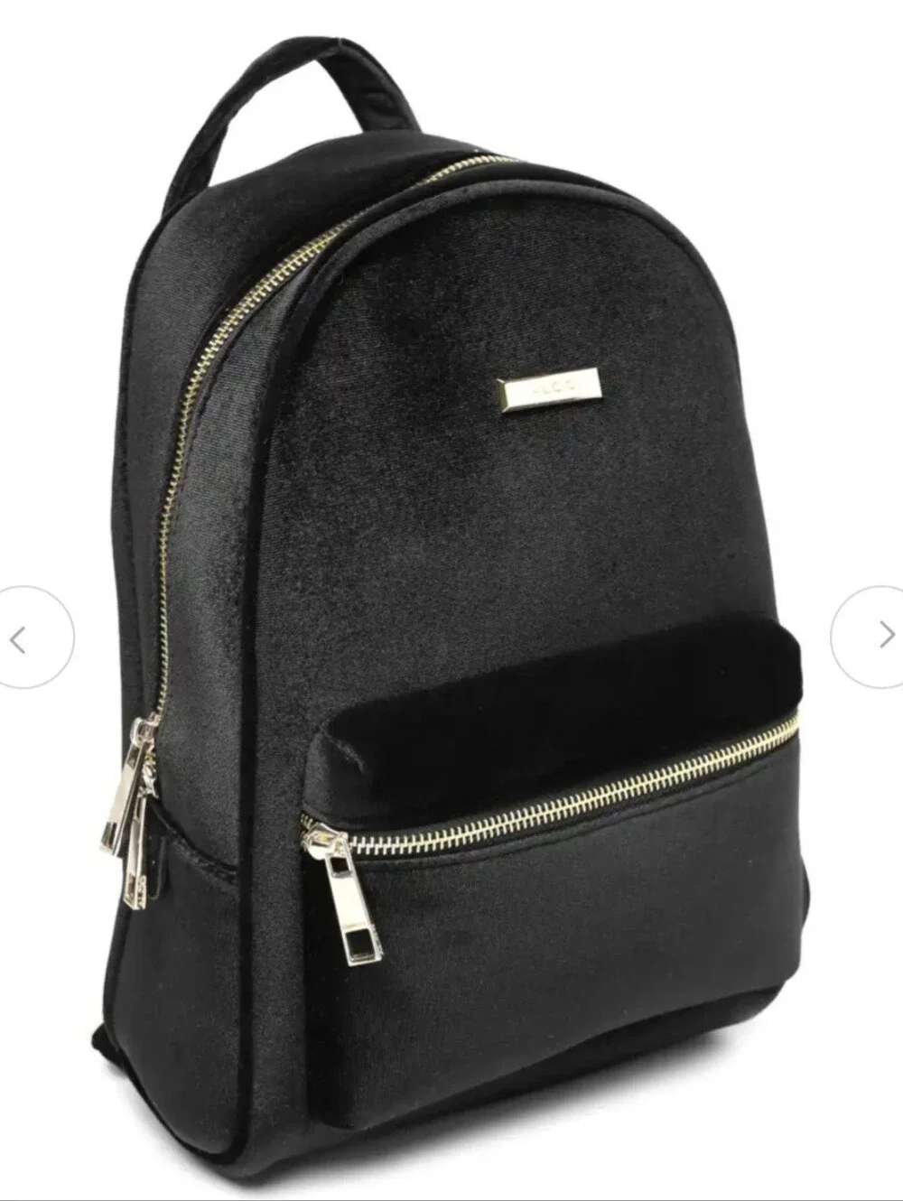 Aldo Women Black Solid Backpack with a velvet texture and gold-tone zipper NWOT